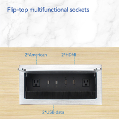 High Quality Alloy Power Socket Flip Up Socket With 2 US Outlets 2USB Date and 2 HDMI