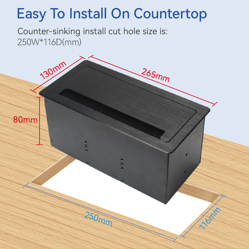 Conference Brushed Flip Up Power Socket With 2 Universal AC Outlets 1 USB-A&C Charging PD65W 1 HDMI and 1 CAT6