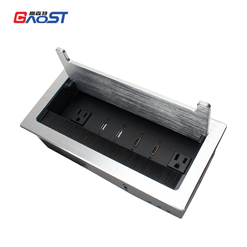 High Quality Alloy Power Socket Flip Up Socket With 2 US Outlets 2USB Date and 2 HDMI