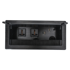 Conference Brushed Flip Up Power Socket With 2 Universal AC Outlets 1 USB-A&C Charging PD65W 1 HDMI and 1 CAT6