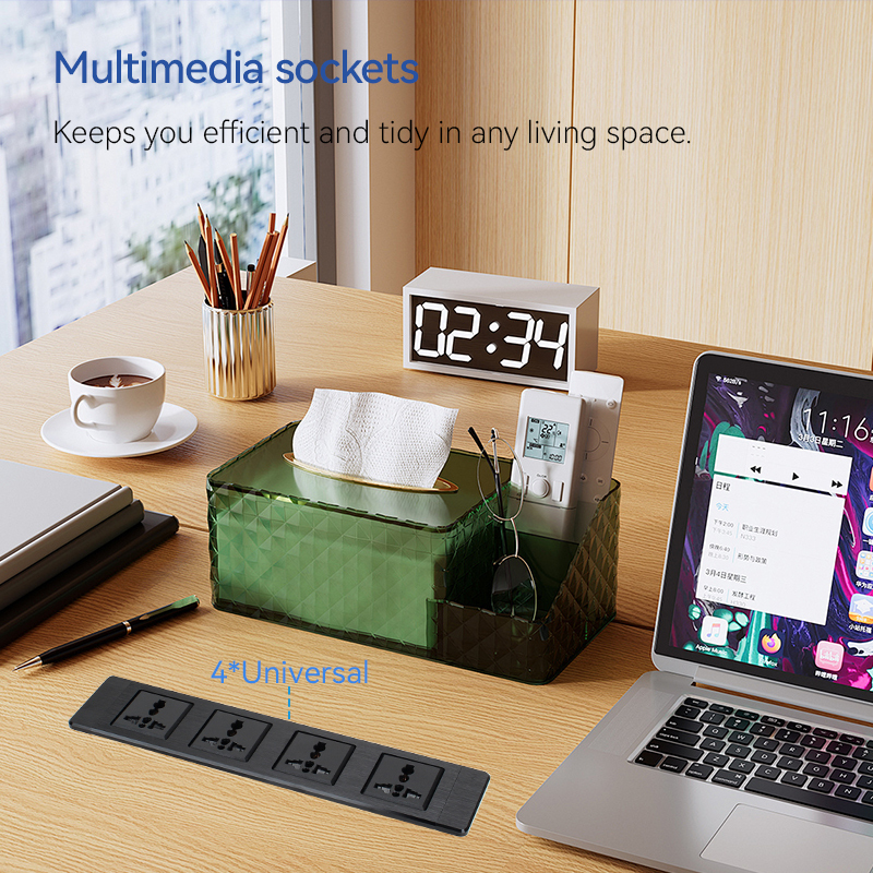Desktop recessed In Alloy Power Socket With 4 Universal AC Outlets