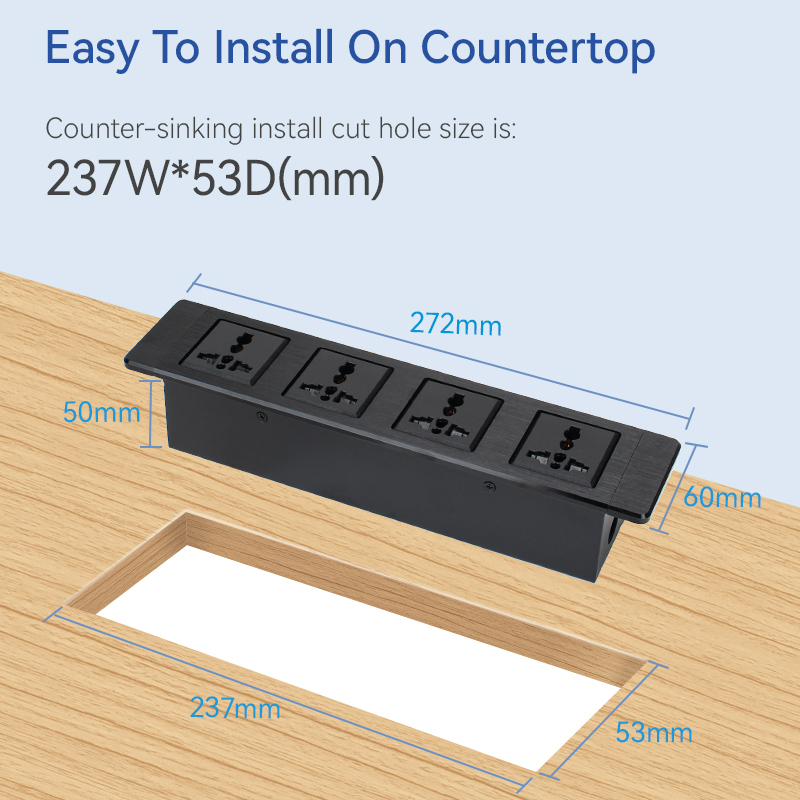 Desktop recessed In Alloy Power Socket With 4 Universal AC Outlets