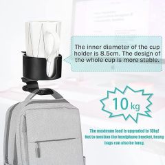 2 in 1 Desk Cup Holder with Headphone Hanger Holder, Anti-Spill Cup Holder-360° Rotation Aluminum Alloy Stand Hook Bearing Capacity 10kg/22lb Suitable for Coffee Mups,Water Cups,Bag,Headphone