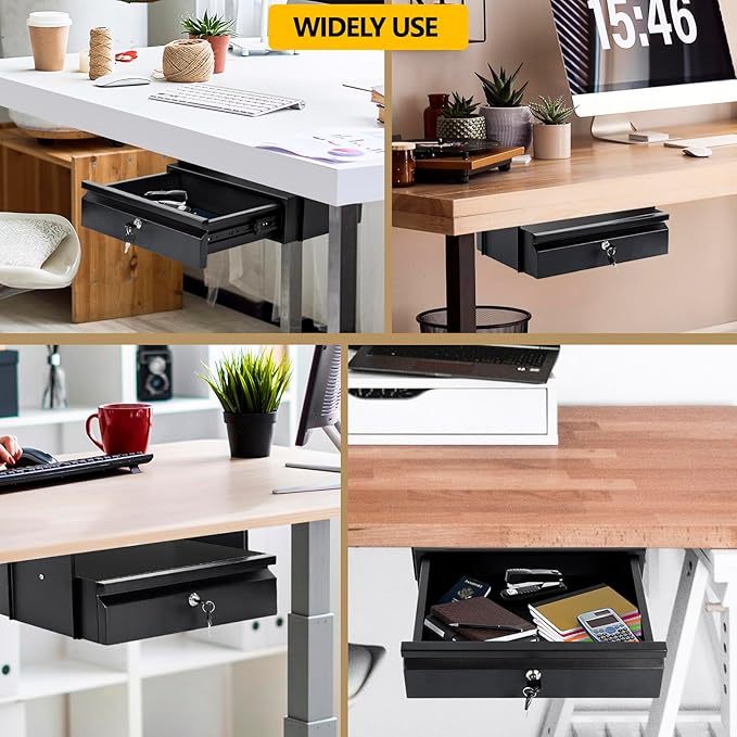 Under Desk Drawer , Under Desk Pull Out Drawer with Lock and Keys,, Storage Organizer for Workbench with Drawers