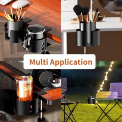 Upgraded Large Desk Cup Holder Clamp, OOKUU Anti-Spill Table Cup Holder, Metal Office & PC Gaming Desk Accessories, Compatible with Universal Cup, Bottles, Pencil Holder