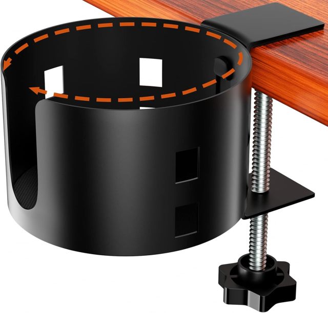 Upgraded Large Desk Cup Holder Clamp, OOKUU Anti-Spill Table Cup Holder, Metal Office & PC Gaming Desk Accessories, Compatible with Universal Cup, Bottles, Pencil Holder