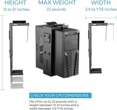 CPU Under Desk Mount Bracket - Computer Tower Wall and Under Counter Holder, 360 Degree Swivel Adjustable Height and Width Wall-Mountable