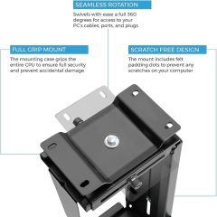 CPU Under Desk Mount Bracket - Computer Tower Wall and Under Counter Holder, 360 Degree Swivel Adjustable Height and Width Wall-Mountable