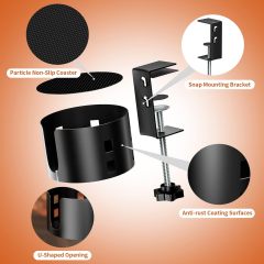 Upgraded Large Desk Cup Holder Clamp, OOKUU Anti-Spill Table Cup Holder, Metal Office & PC Gaming Desk Accessories, Compatible with Universal Cup, Bottles, Pencil Holder