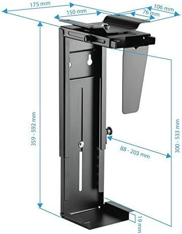 CPU Under Desk Mount Bracket - Computer Tower Wall and Under Counter Holder, 360 Degree Swivel Adjustable Height and Width Wall-Mountable