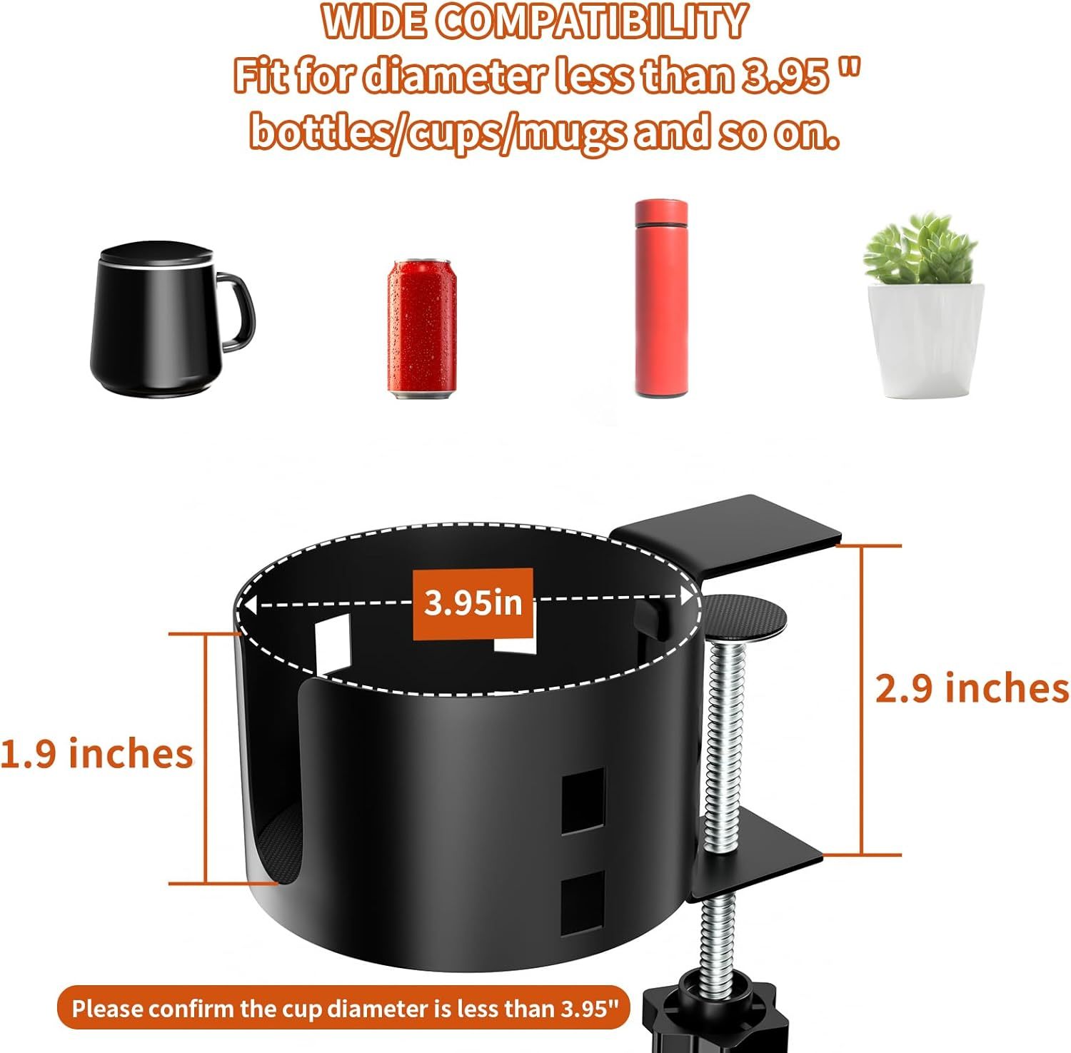 Upgraded Large Desk Cup Holder Clamp, OOKUU Anti-Spill Table Cup Holder, Metal Office & PC Gaming Desk Accessories, Compatible with Universal Cup, Bottles, Pencil Holder