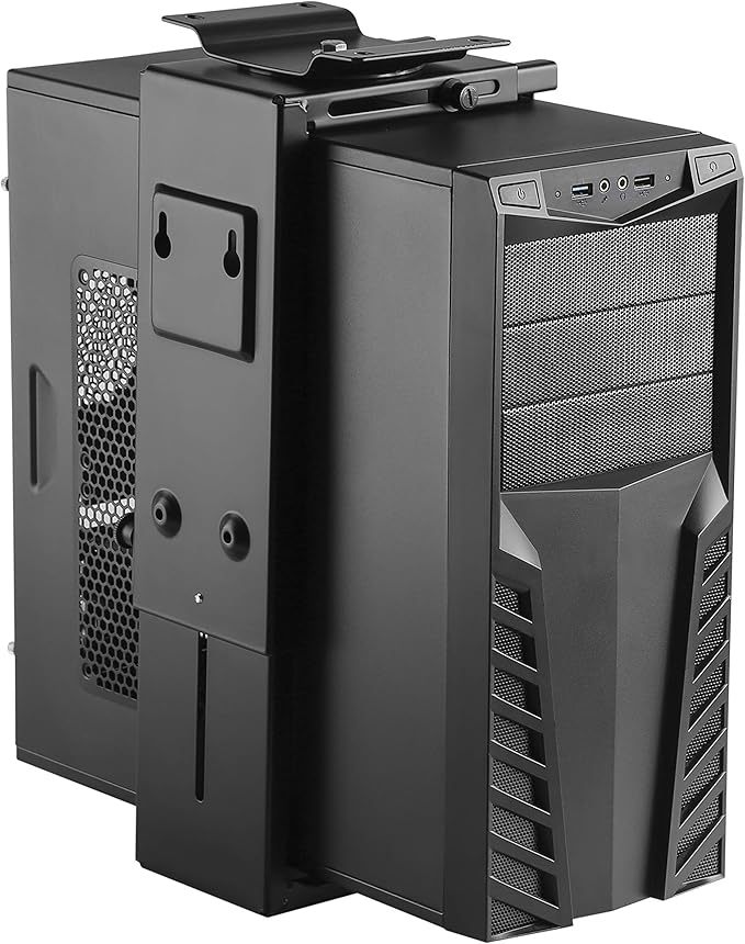 CPU Under Desk Mount Bracket - Computer Tower Wall and Under Counter Holder, 360 Degree Swivel Adjustable Height and Width Wall-Mountable