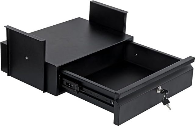 Under Desk Drawer , Under Desk Pull Out Drawer with Lock and Keys,, Storage Organizer for Workbench with Drawers