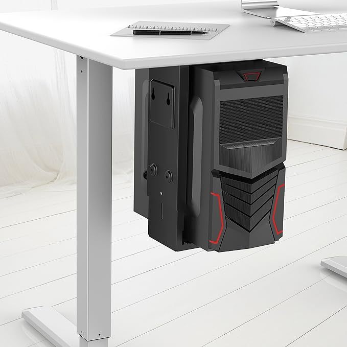 CPU Under Desk Mount Bracket - Computer Tower Wall and Under Counter Holder, 360 Degree Swivel Adjustable Height and Width Wall-Mountable