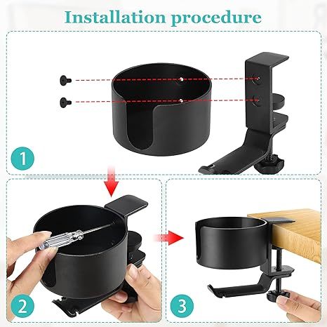 2 in 1 Desk Cup Holder with Headphone Hanger Holder, Anti-Spill Cup Holder-360° Rotation Aluminum Alloy Stand Hook Bearing Capacity 10kg/22lb Suitable for Coffee Mups,Water Cups,Bag,Headphone