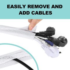 White Cable Sleeve Cover, 2 Pack 5ft - 1.2 inch Cord Management Wire Organizer Under Desk, Home Office Computer Wire Cover Hider Cord Protector, Protect Pet Cat Dog from Chewing, White