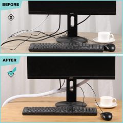 White Cable Sleeve Cover, 2 Pack 5ft - 1.2 inch Cord Management Wire Organizer Under Desk, Home Office Computer Wire Cover Hider Cord Protector, Protect Pet Cat Dog from Chewing, White