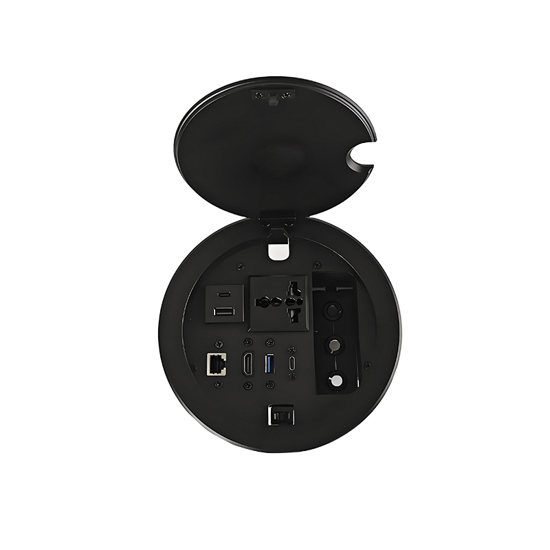 Multifunctional Desktop Round Power Socket，Alloy Socket,1 AC Outlet+USB-A&C Charging+HDMI+Type-C+USB 3.0+Network