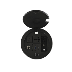 Multifunctional Desktop Round Power Socket，Alloy Socket,1 AC Outlet+USB-A&C Charging+HDMI+Type-C+USB 3.0+Network