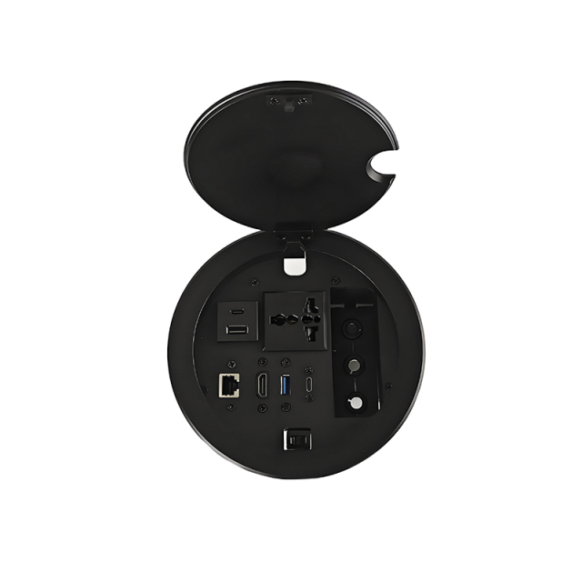 Multifunctional Desktop Round Power Socket，Alloy Socket,1 AC Outlet+USB-A&C Charging+HDMI+Type-C+USB 3.0+Network