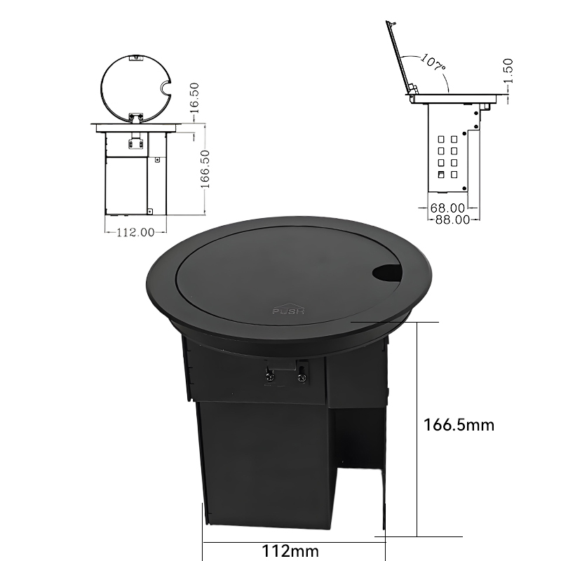 Multifunctional Desktop Round Power Socket，Alloy Socket,1 AC Outlet+USB-A&C Charging+HDMI+Type-C+USB 3.0+Network
