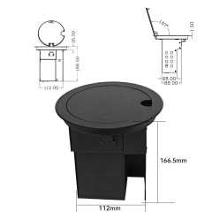 Multifunctional Desktop Round Power Socket，Alloy Socket,1 AC Outlet+USB-A&C Charging+HDMI+Type-C+USB 3.0+Network