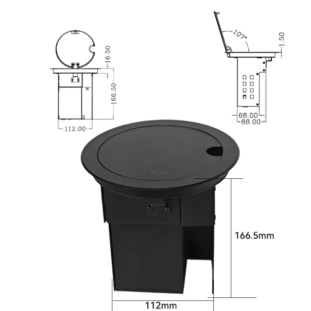 Multifunctional Desktop Round Power Socket，Alloy Socket,1 AC Outlet+USB-A&C Charging+HDMI+Type-C+USB 3.0+Network
