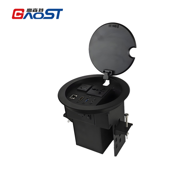 Multifunctional Desktop Round Power Socket，Alloy Socket,1 AC Outlet+USB-A&C Charging+HDMI+Type-C+USB 3.0+Network