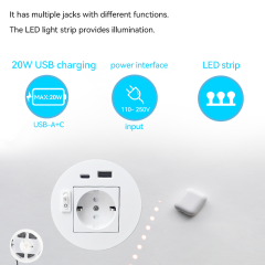 Round Power Grommet With LED Strip,Power Socket With Atmosphere Lights