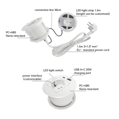 Round Power Grommet With LED Strip,Power Socket With Atmosphere Lights