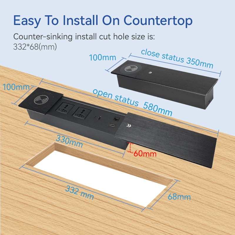 Modular Sliding Power Socket With Wireless Charger，Hidden Conference Table Qi Wireless Desktop Charger