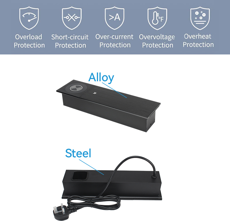 Modular Sliding Power Socket With Wireless Charger，Hidden Conference Table Qi Wireless Desktop Charger