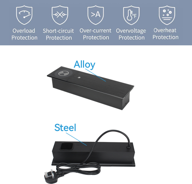 Modular Sliding Power Socket With Wireless Charger，Hidden Conference Table Qi Wireless Desktop Charger