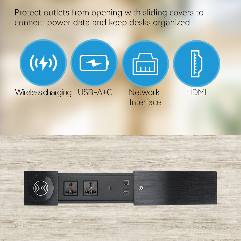 Modular Sliding Power Socket With Wireless Charger，Hidden Conference Table Qi Wireless Desktop Charger