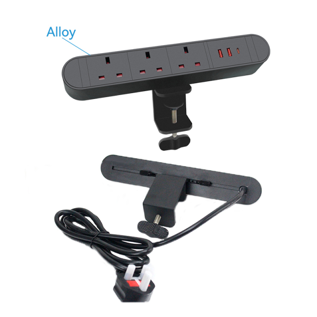 Desk Edge Clamp Power Socket with USB-A&C Charging，UK Outlets Power Socket