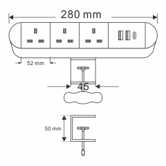 Desk Edge Clamp Power Socket with USB-A&C Charging，UK Outlets Power Socket
