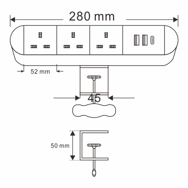 Desk Edge Clamp Power Socket with USB-A&C Charging，UK Outlets Power Socket