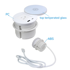 Round Power Grommet With Wireless Charging Lid，1 US Outlet+30W A+C Charging+15W QI Charging
