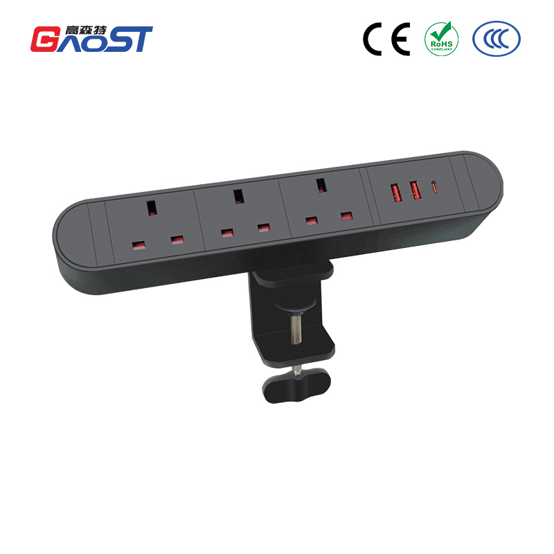 Desk Edge Clamp Power Socket with USB-A&C Charging，UK Outlets Power Socket
