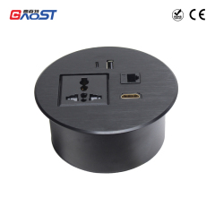 Desktop Round Power Grommet,Alloy rounnd grommet with universal outlet USB-A&C Charging HDMI and CAT6