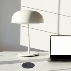 Desktop Round Power Grommet,Alloy rounnd grommet with universal outlet USB-A&C Charging HDMI and CAT6