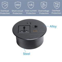 Desktop Round Power Grommet,Alloy rounnd grommet with universal outlet USB-A&C Charging HDMI and CAT6