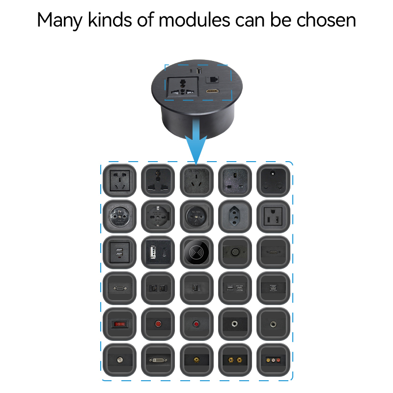 Desktop Round Power Grommet,Alloy rounnd grommet with universal outlet USB-A&C Charging HDMI and CAT6