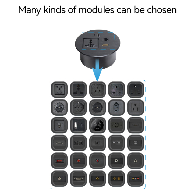 Desktop Round Power Grommet,Alloy rounnd grommet with universal outlet USB-A&C Charging HDMI and CAT6