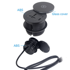 Round Power Grommet With Wireless Charging Lid，1 Universal Outlet+30W A+C Charging+15W QI Fast Charging