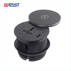 Round Power Grommet With Wireless Charging Lid，1 Universal Outlet+30W A+C Charging+15W QI Fast Charging