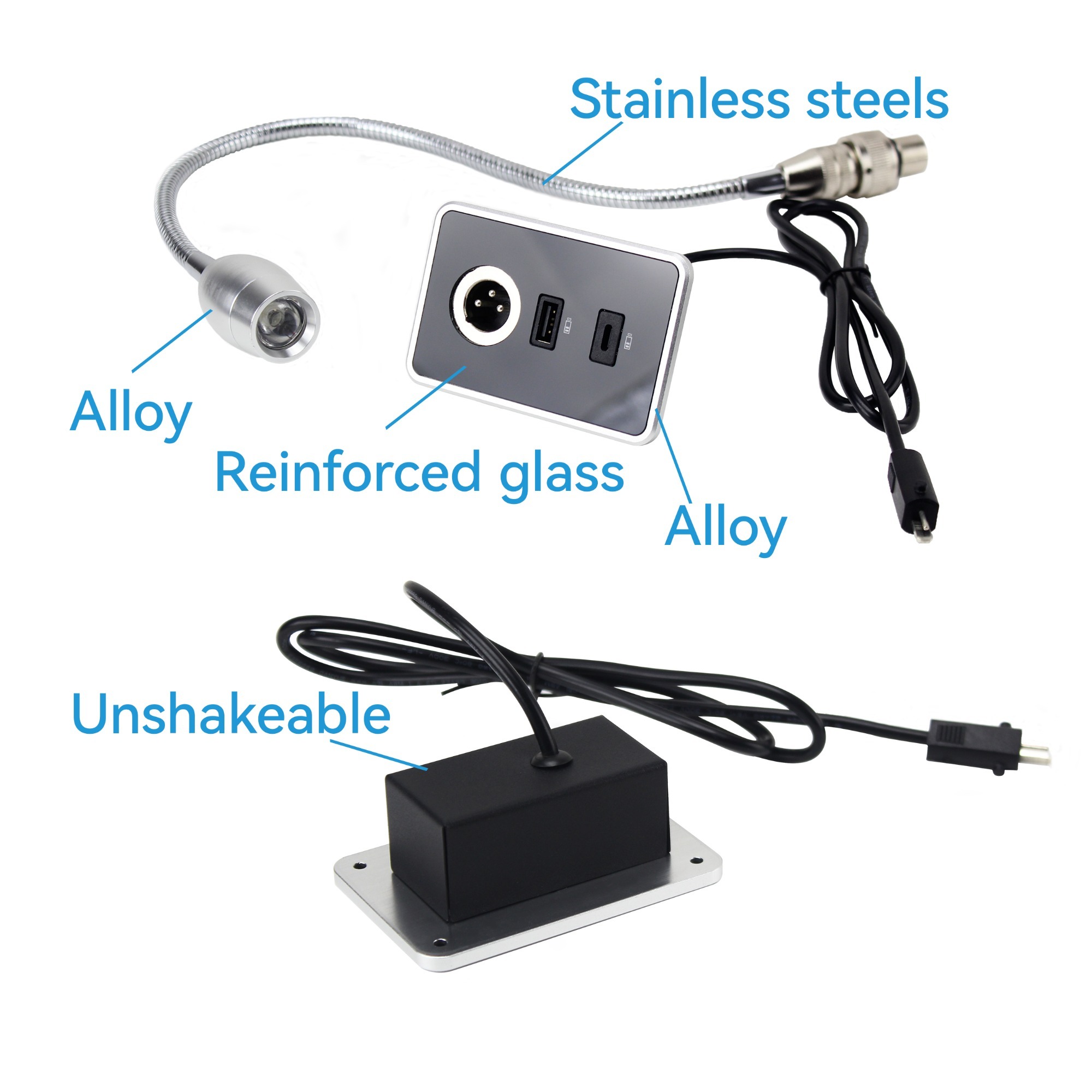 Sofa Reading lamp with USB Charging ,4 Brightness Level Touching Control