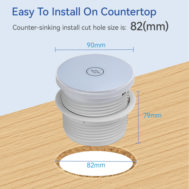 Round Power Grommet With Wireless Charging Lid，1 EU Outlet+30W A+C Charging+15W QI Fast Charging