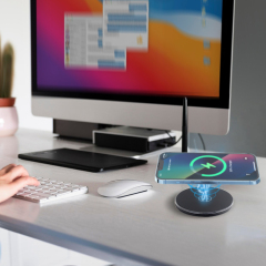 Round Power Grommet With Wireless Charging Lid，1 French Outlet+30W A+C Charging+15W QI Fast Charging