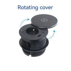Round Power Grommet With Wireless Charging Lid，1 French Outlet+30W A+C Charging+15W QI Fast Charging